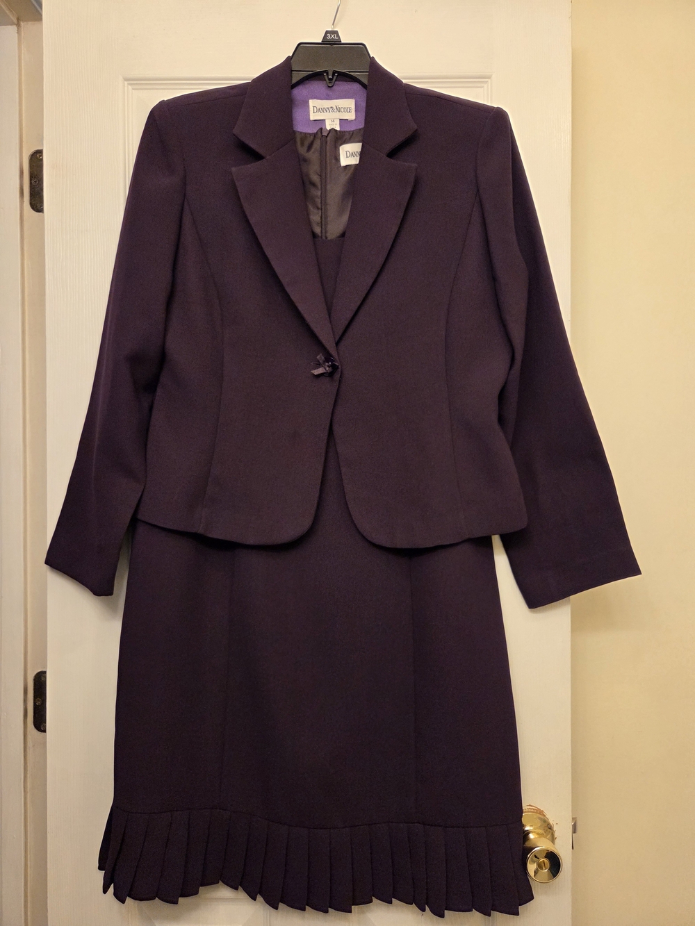 Deep Purple Pleated-Hem Blazer & Skirt Set